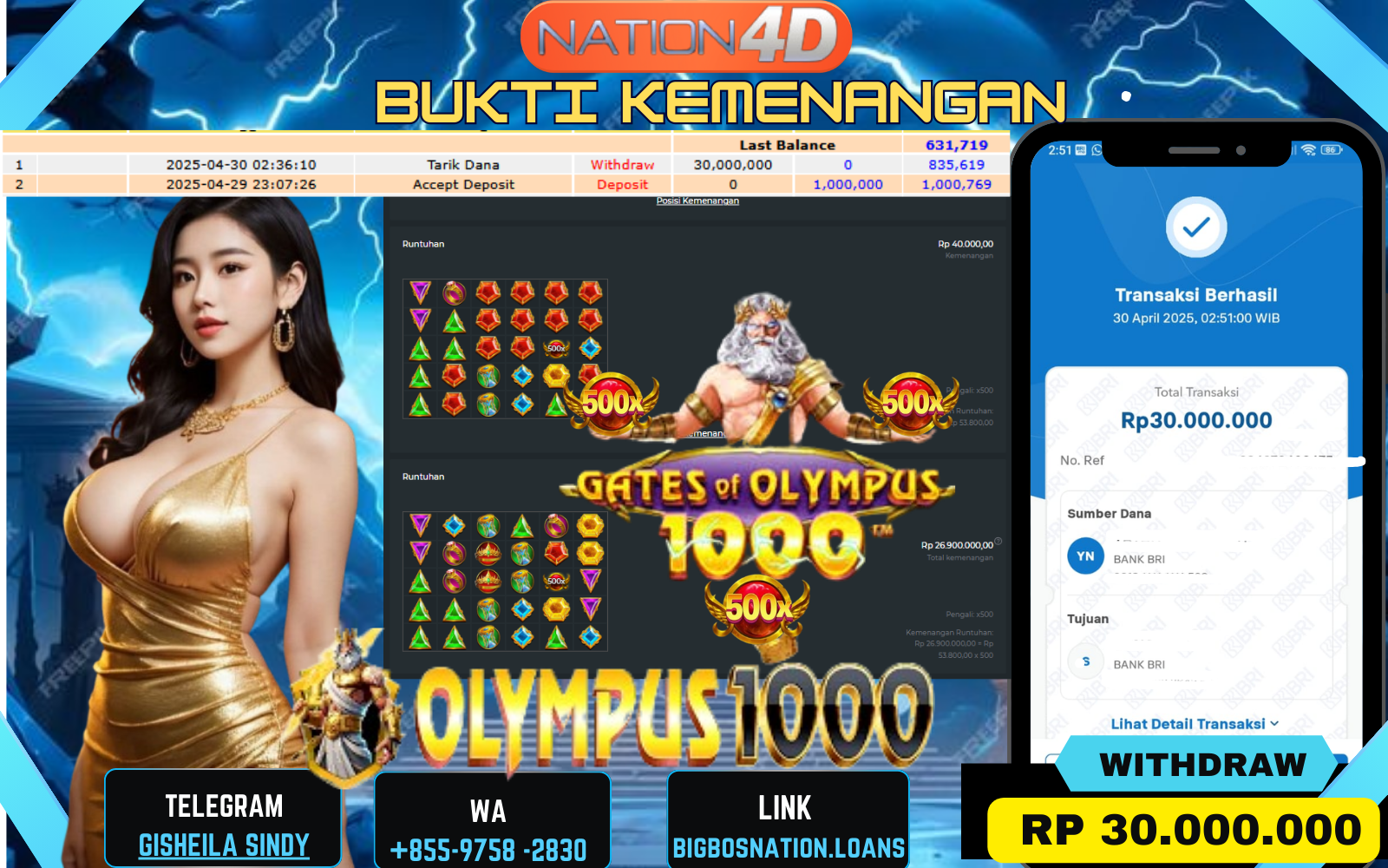 NATION4D – SLOT GATE OF OLYMPUS 1000 Rp.30,000,000,- LUNAS!!