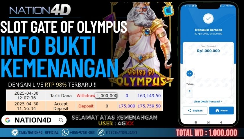 NATION4D –SLOT GATE OF OLYMPUS Rp.1,000,000,- LUNAS!!