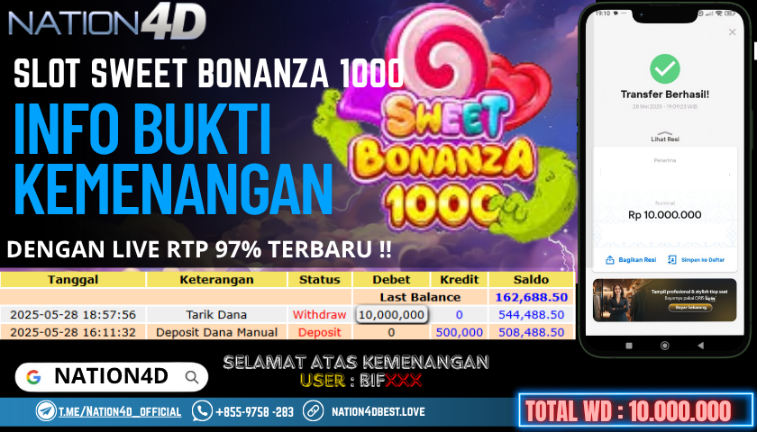 NATION4D -SLOT SWEET BONANZA 1000 RP.10,000,000 LUNAS!!
