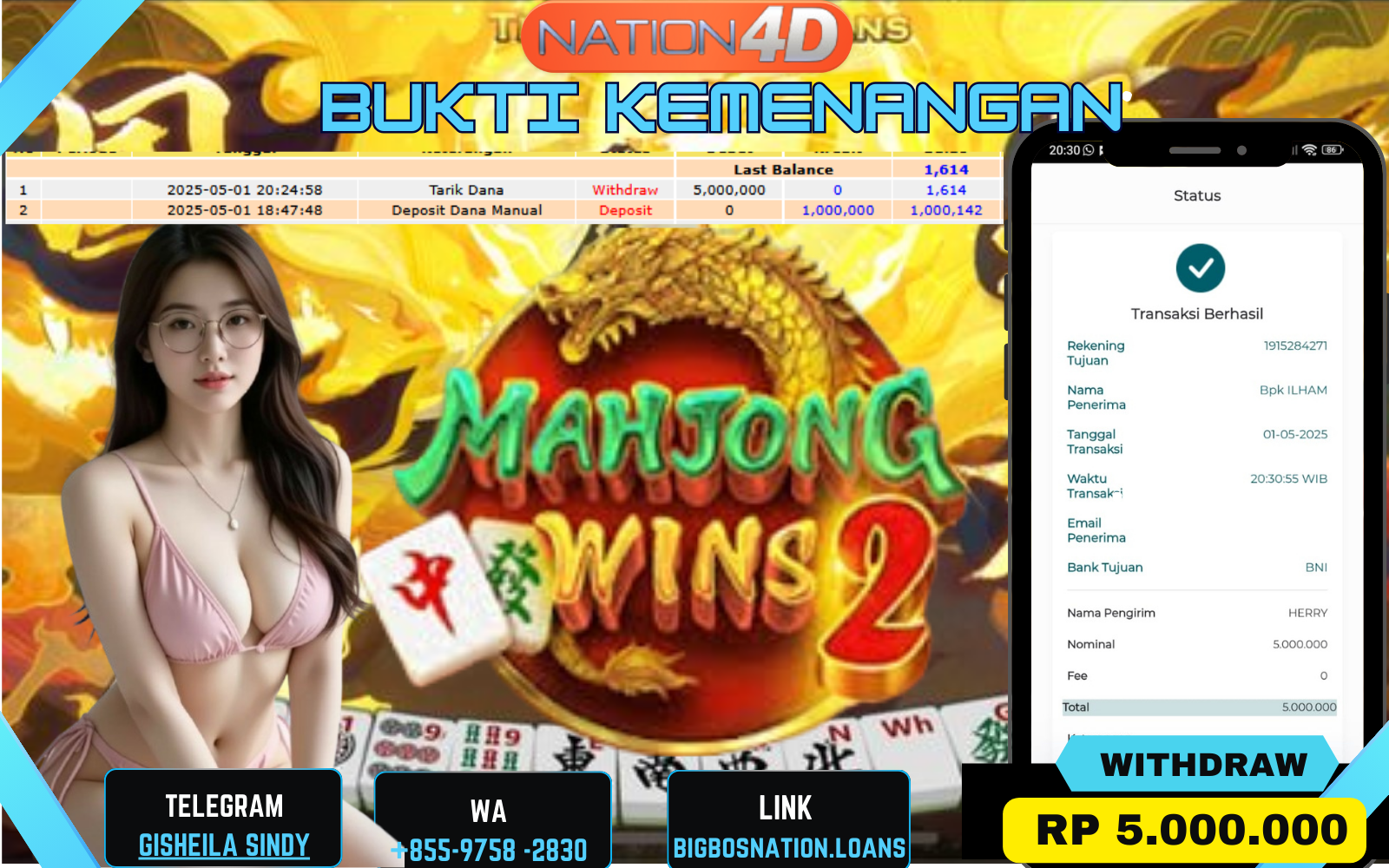 NATION4D – SLOT MAHJONG WINS 2 Rp.5,000,000,- LUNAS!!