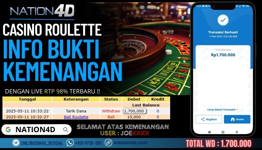 NATION4D -CASINO LIVE ROULETTE Rp.1,700,000,- LUNAS!!
