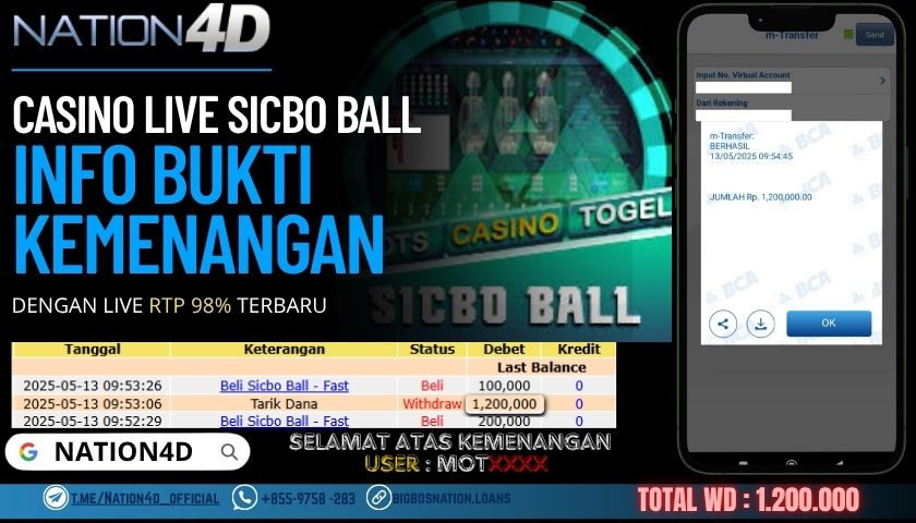 NATION4D –CASINO LIVE SICBO BALL Rp.1,200,000,- LUNAS!!