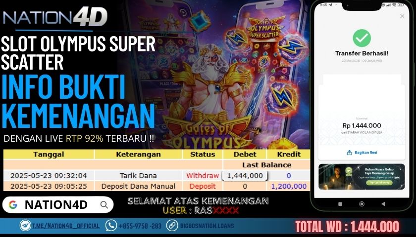 NATION4D –SLOT OLYMPUS SUPER SCATTER RP.1,444,000 LUNAS!!