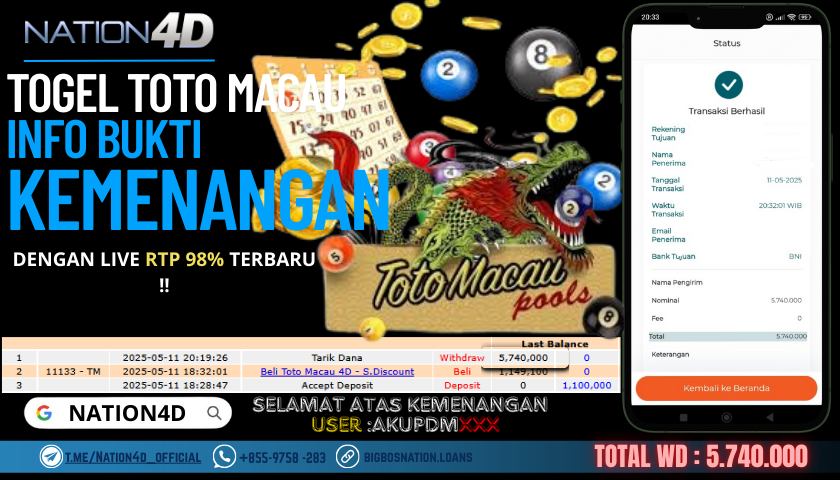 NATION4D  TOGEL TOTO MACAU Rp.5,740,000,- LUNAS!!