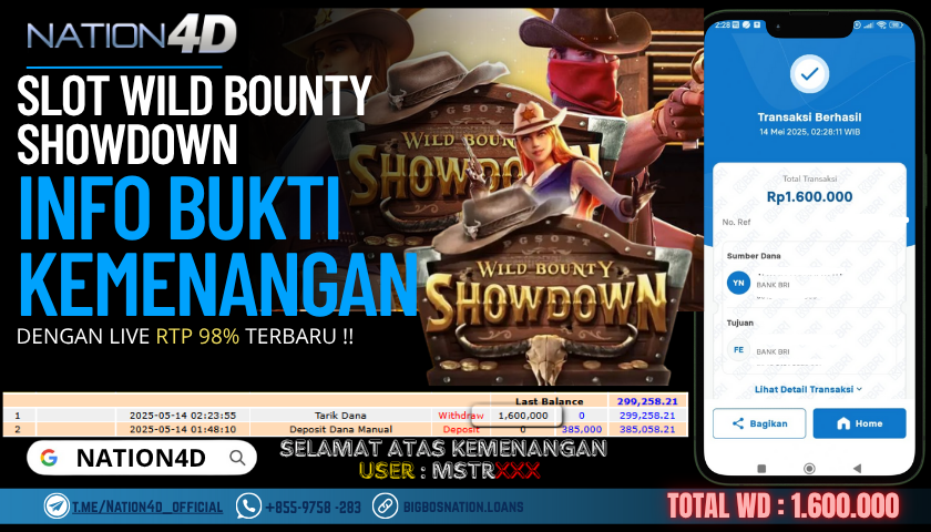 NATION4D –SLOT WILD BOUNTY SHOWDOWN RP.1,600,000 LUNAS!!