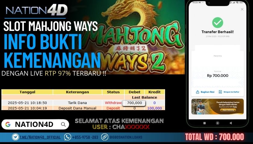 NATION4D –SLOT MAHJONG WAYS 2 RP.700,000 LUNAS!!