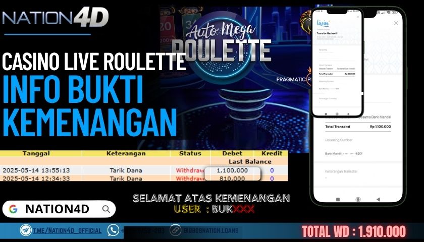 NATION4D –CASINO MEGA ROULETTE Rp.1,910,000,- LUNAS!!