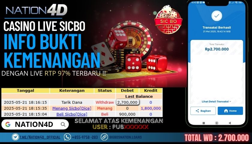 NATION4D –CASINO LIVE SICBO RP.2,700,000 LUNAS!!