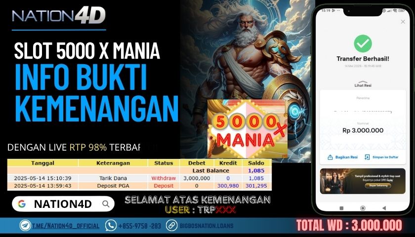 NATION4D –SLOT 5000 X MANIA                    Rp.3,000,000,- LUNAS!!
