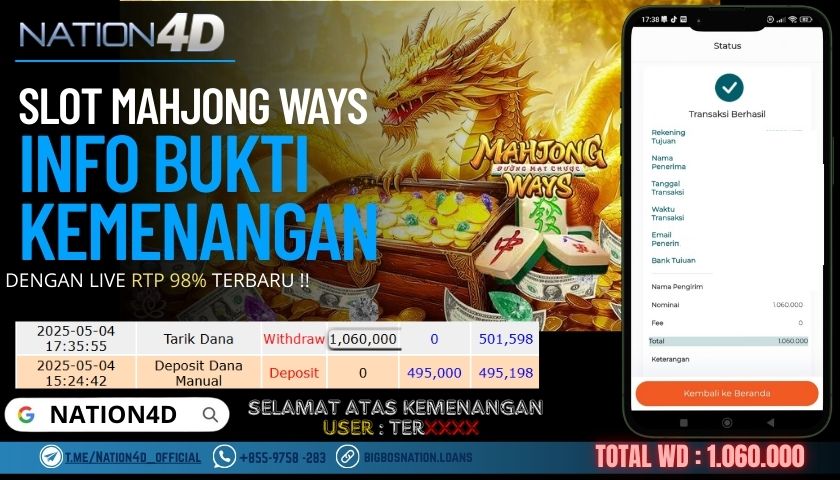 NATION4D – SLOT MAHJONG WAYS Rp.1,060,000,- LUNAS!!