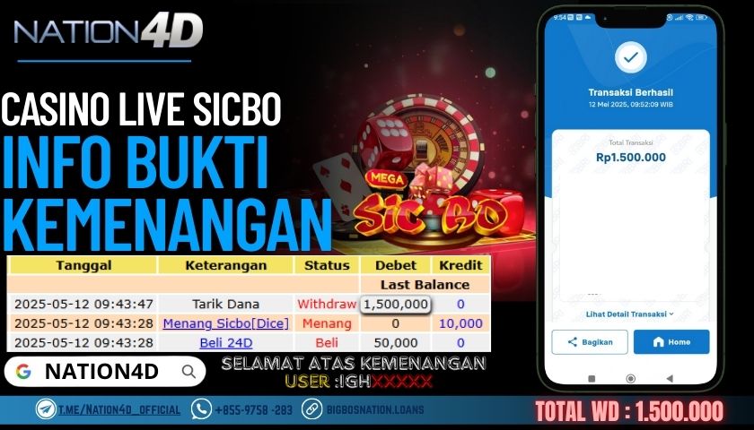 NATION4D CASINO LIVE SICBO Rp.1,500,000,- LUNAS!!