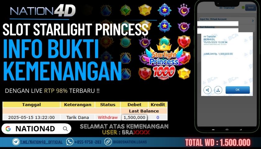 NATION4D –SLOT STARLIGHT PRINCESS 1000 Rp.1,500,000,- LUNAS!!