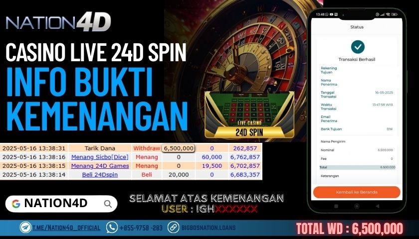 NATION4D –CASINO LIVE 24D SPIN RP.6,500,000 LUNAS!!