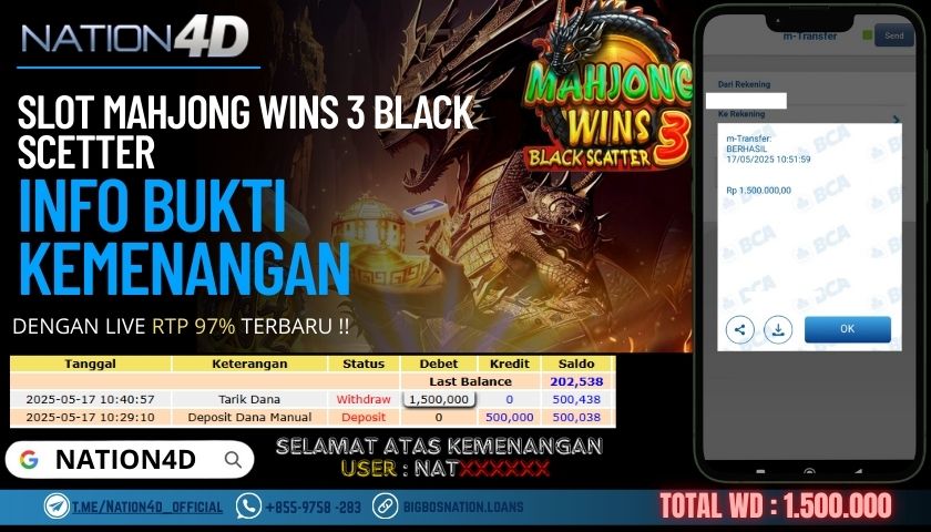 NATION4D –SLOT MAHJONG WINS 3 BLACK SCETTER RP.1,500,000 LUNAS!!