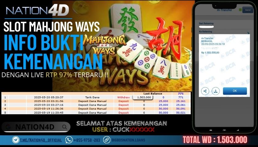 NATION4D –SLOT MAHJONG WAYS RP.1,503,000 LUNAS!!