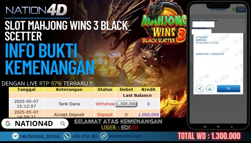 NATION4D –SLOT MAHJONG WINS 3 BLACK SCETTER Rp.1,300,000,- LUNAS!!