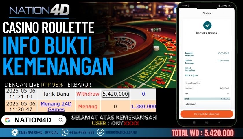 NATION4D – LIVE CASINO ROULLETE Rp.5,420,000,- LUNAS!!