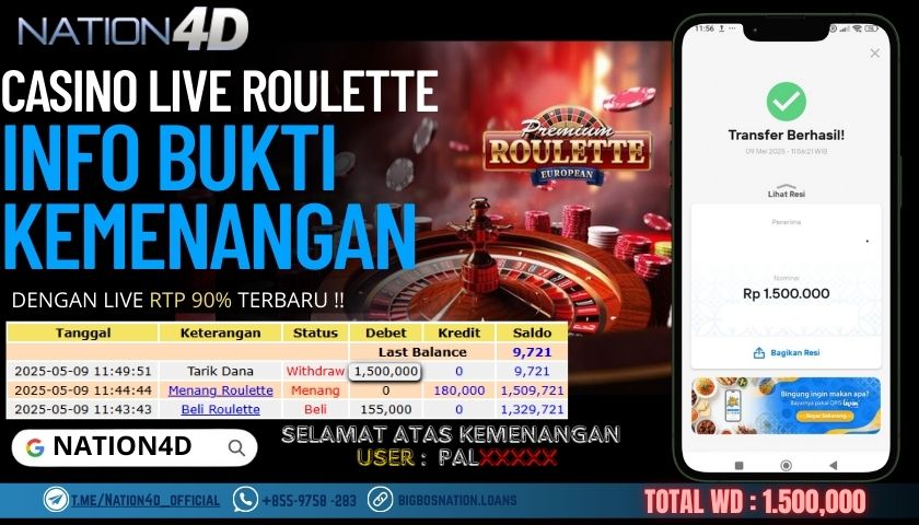 NATION4D – LIVE CASINO ROULLETE                Rp.1,500,000,- LUNAS!!