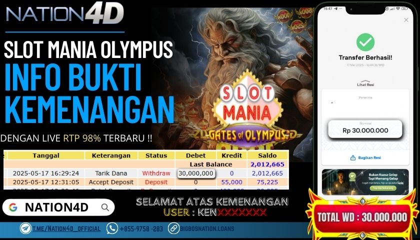NATION4D –SLOT MANIA OLYMPUS 1000 RP.30,000,000 LUNAS!!