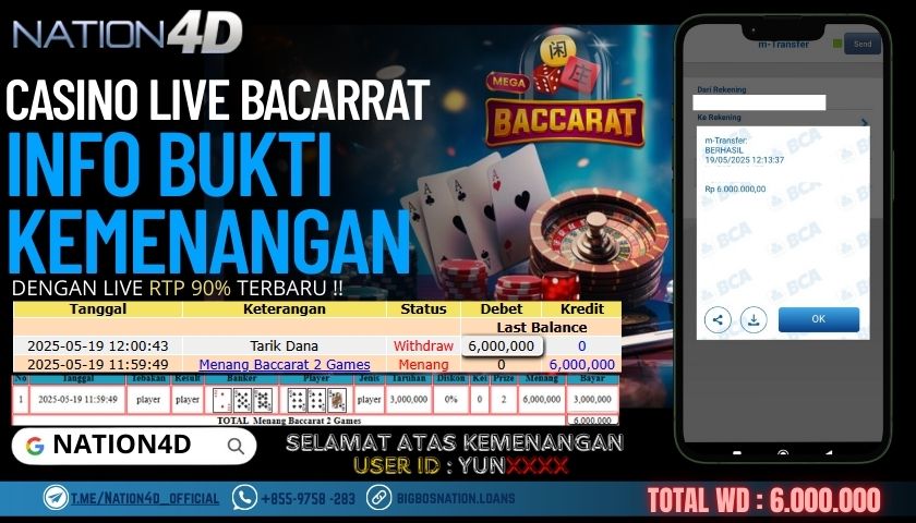 NATION4D –LIVE CASINO BACARRAT Rp.6,000,000,- LUNAS!!