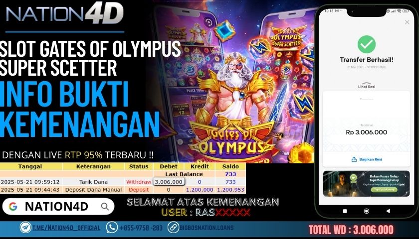 NATION4D –SLOT GATES OF OLYMPUS 1000 SUPER SCETTER RP.3,006,000 LUNAS!!