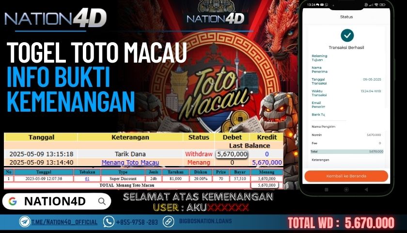 NATION4D –TOGEL TOTO MACAU Rp.5,670,000,- LUNAS!!
