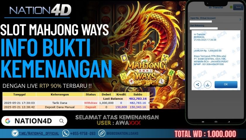 NATION4D –SLOT MAHJONG WAYS RP.1,000,000 LUNAS!!