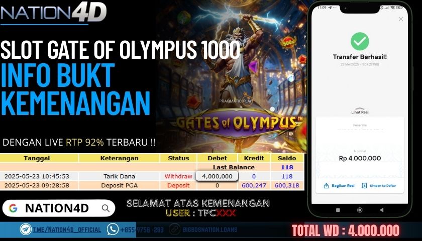 NATION4D -SLOTGATE OF OLYMPUS 1000 RP.4,000,000 LUNAS!!