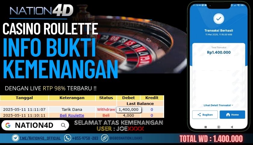 NATION4D -CASINO LIVE ROULETTE Rp.1,400,000,- LUNAS!!