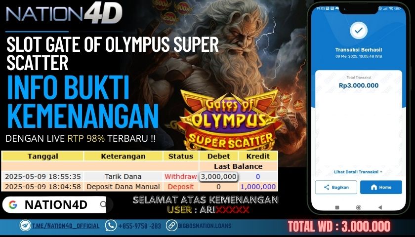 NATION4D –SLOT GATE OF OLYMPUS SCATTER Rp.3,000,000,- LUNAS!!