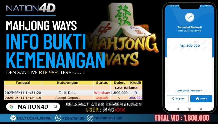 NATION4D -SLOT MAHJONG WAYS Rp.1,800,000,- LUNAS!!