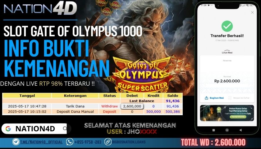 NATION4D –SLOT GATE OF OLYMPUS 1000 RP.2,600,000 LUNAS!!