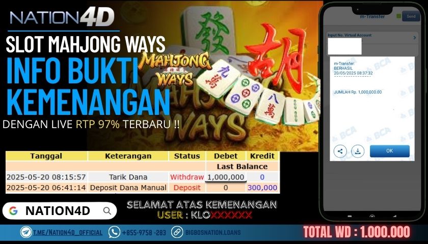 NATION4D –SLOT MAHJONG WAYS RP.1,000,000 LUNAS!!