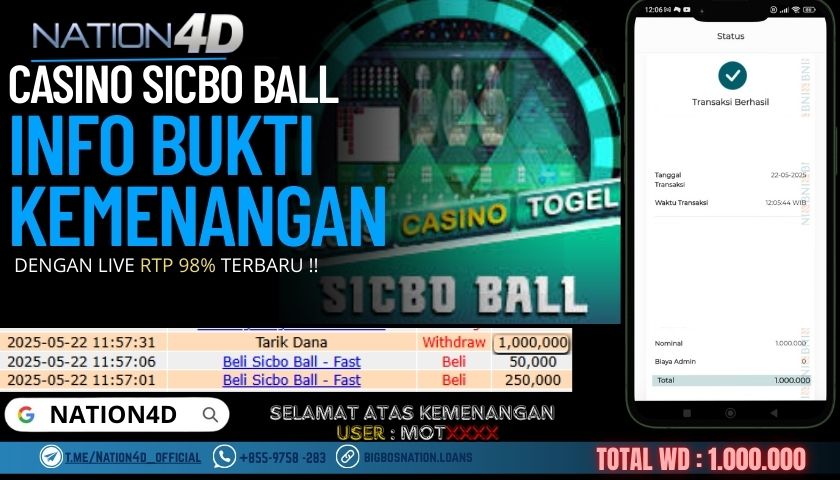 NATION4D –CASINO SICBO BALL RP.1,000,000 LUNAS!!