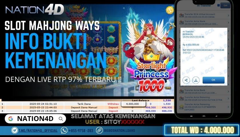 NATION4D -SLOT STARLIGHT PRINCES 1000 RP.4,000,000 LUNAS!!