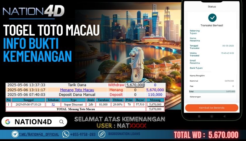 NATION4D – TOGEL TOTO MACAU Rp.5,670,000,- LUNAS!!