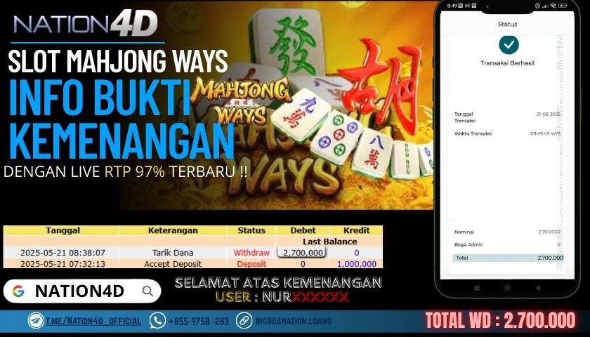 NATION4D –SLOT MAHJONG WAYS RP.2,700,000 LUNAS!!