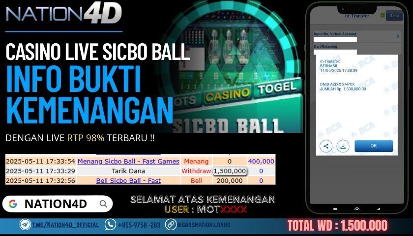 NATION4D -CASINO LIVE SICBO BALL Rp.1,500,000,- LUNAS!!