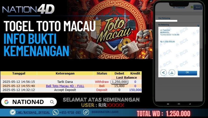 NATION4D TOGEL TOTO MACAU Rp.1,250,000,- LUNAS!!