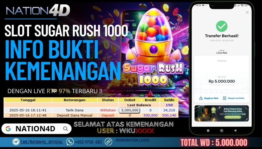NATION4D –SLOT SUGAR RUSH 1000 RP.5,000,000 LUNAS!