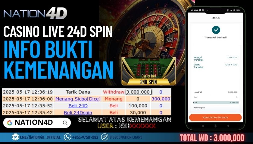 NATION4D –CASINO LIVE 24D SPIN RP.3,000,000 LUNAS!!