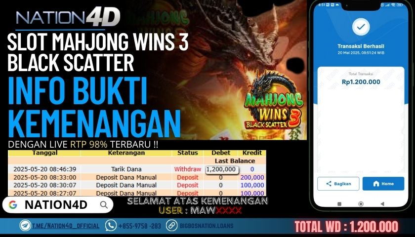 NATION4D –SLOT MAHJONG WINS 3 BLACK SCATTER RP.1,200,000 LUNAS!!