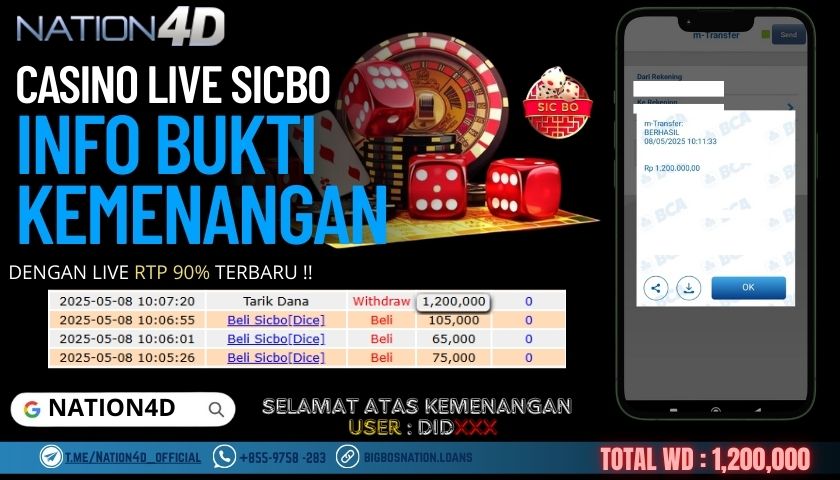 NATION4D –CASINO LIVE SICBO Rp.1,200,000,- LUNAS!!