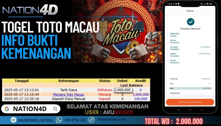 NATION4D –TOGEL TOT MACAU RP.2,000,000 LUNAS!!
