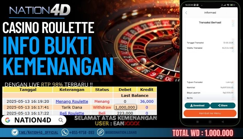 NATION4D –CASINO ROULETTE Rp.1,000,000,- LUNAS!!