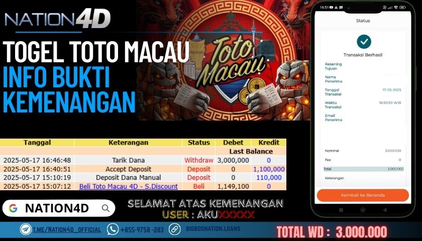 NATION4D –TOGEL TOTO MACAU RP.3,000,000 LUNAS!!