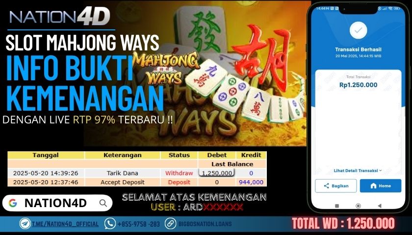 NATION4D –SLOT MAHJONG WAYS RP.1,250,000 LUNAS!!