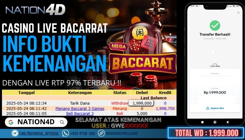 NATION4D -CASINO LIVW BACCARAT RP.1,999,000 LUNAS!!