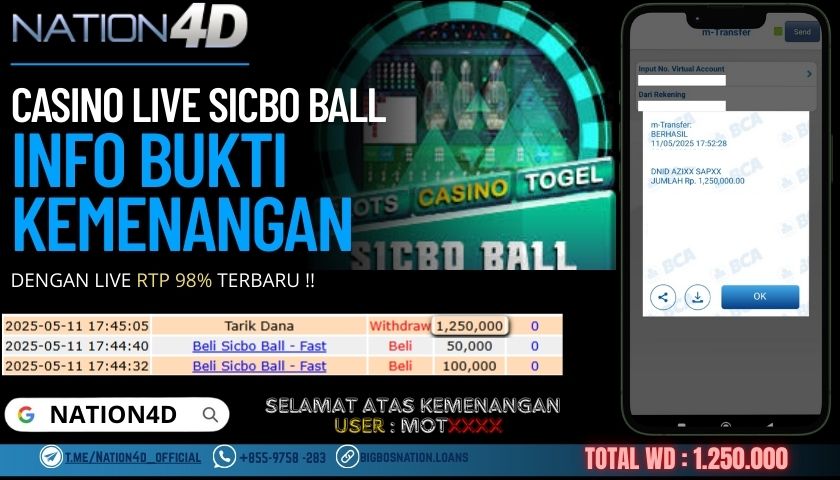 NATION4D -CASINO LIVE SICBO BALL Rp.1,250,000,- LUNAS!!