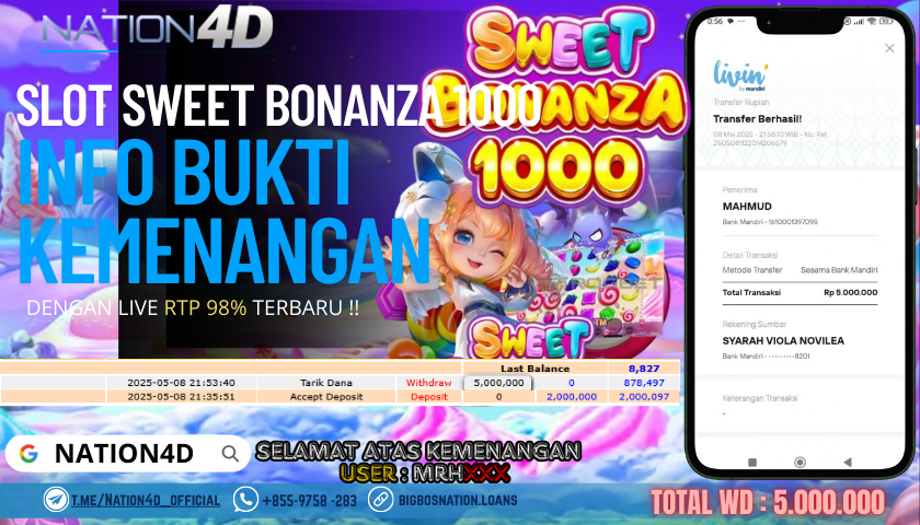 NATION4D –SLOT SWETT BONANZA 1000 Rp.5,000,000,- LUNAS!!